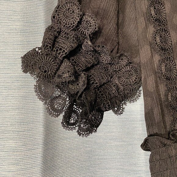 3/4 length tiered lined lace trim Peasant Girl Black Dress, Medium	M - Picture 2 of 6